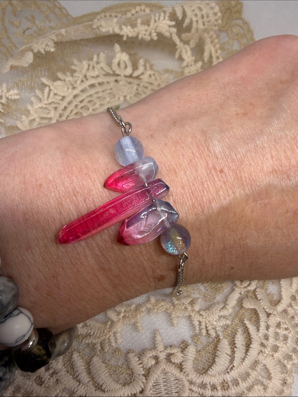 Handmade Aura Quartz Bar Bracelet/Anklet Blue & Red Gradient Crystal Fairycore